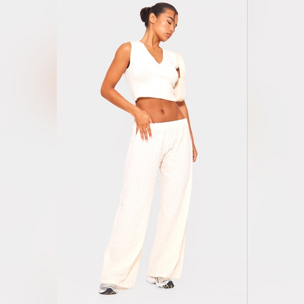 Pretty Little Thing Stone Wide Leg Textured Pants NWT